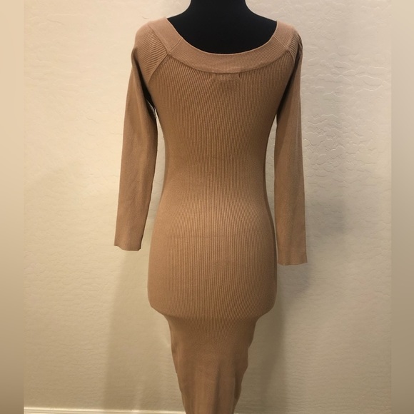 🐨 2/$10 🐨 Forever 21 Ribbed Bodycon Long Sleeve Tan Dress Size L - Picture 6 of 6